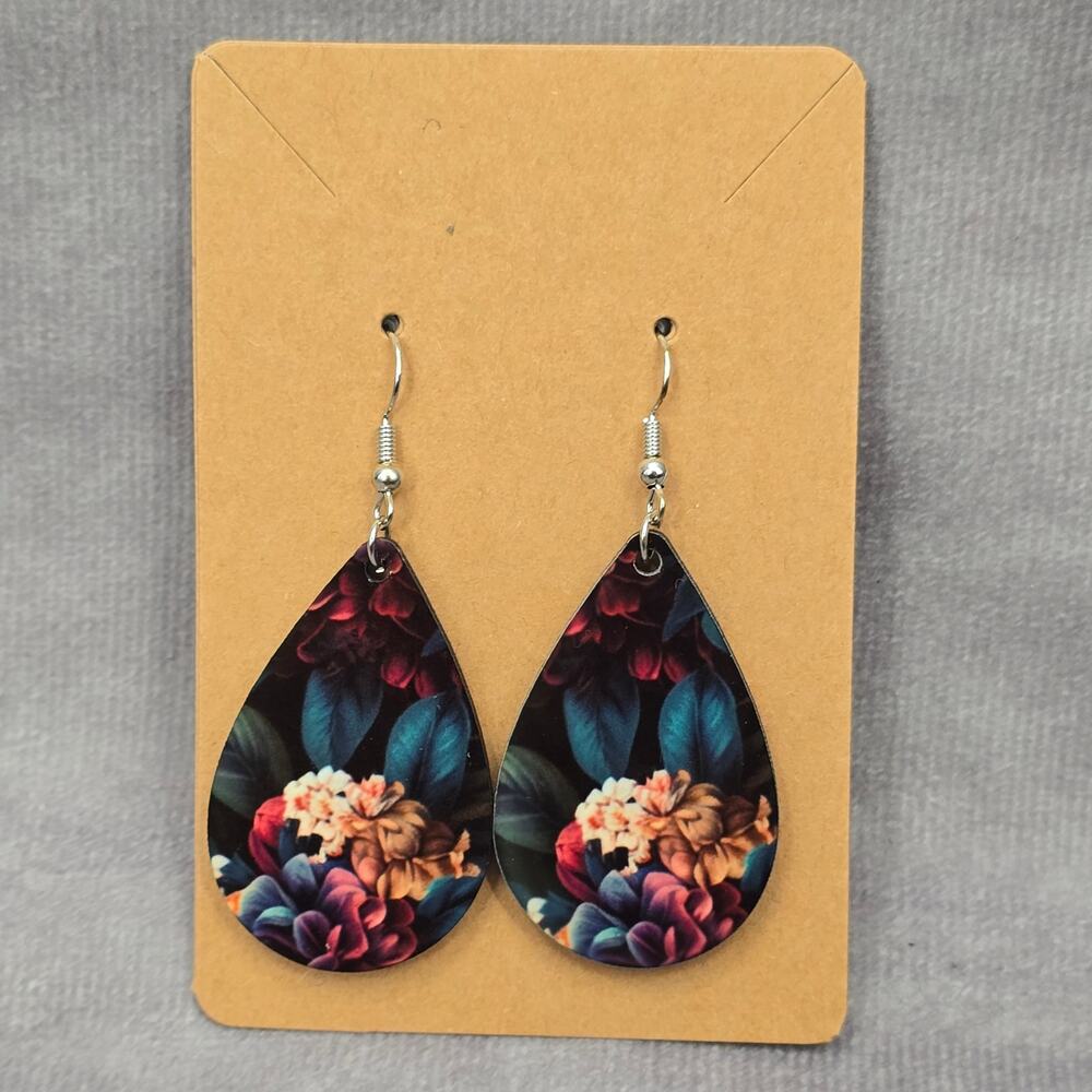 Black Teardrop Hook Floral‎ Handmade Earrings JB1E4